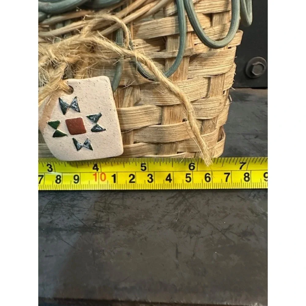 Handmade Woven Wall Pocket Basket Blue Green  Ceramic‎ Star Charm Rustic Decor
